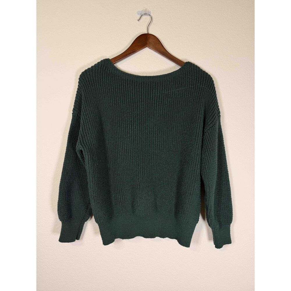 Pink Clover Forest Green Shaker Knit Boat Neck Sweater Slouchy Pullover Large